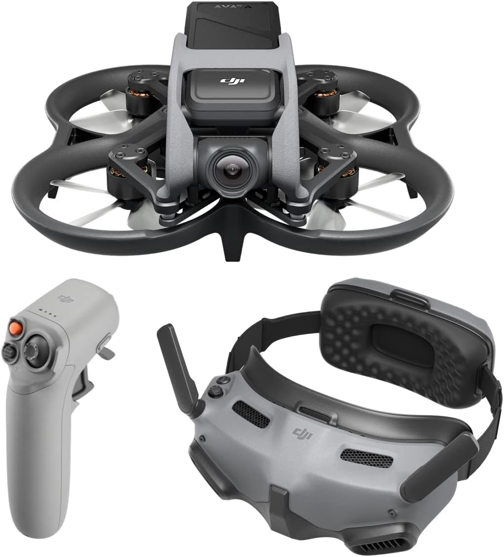 DJI Avata Explorer Combo – Drone with Camera, UAV Quadcopter with Stabilised 4K Video, 155° Field of View, Emergency Brake and Hovering Flight, Includes RC Motion 2 and DJI Goggles Integra