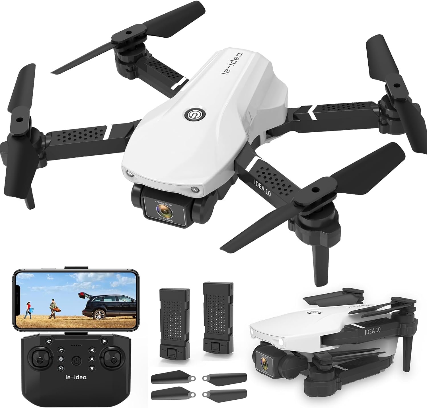 morlyrctooy Mini Drones with 2 Cameras, 720P Idea10 Drone for Children, Beginners, RC Quadcopter with Optical Flow Positioning, Altitude Hold, 360° Flip, 2 Batteries
