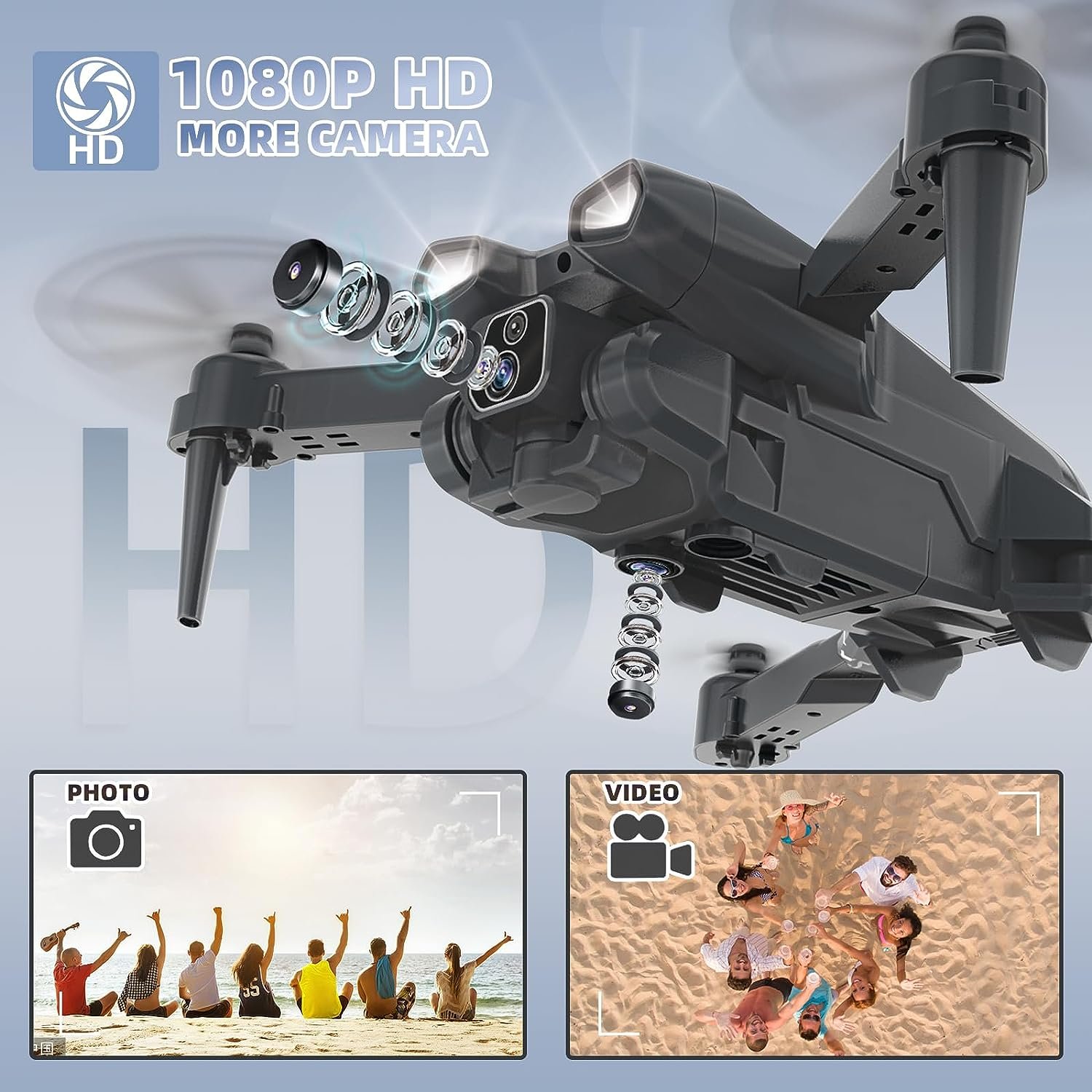 IDEA12 Drone with Camera HD 2 Cameras Drones for Children 135° Electric Adjustable RC FPV WiFi Foldable Quadcopter Toy Planes Gifts 360° Flips Gravity Control Height Hold 2 Batteries - Image 2