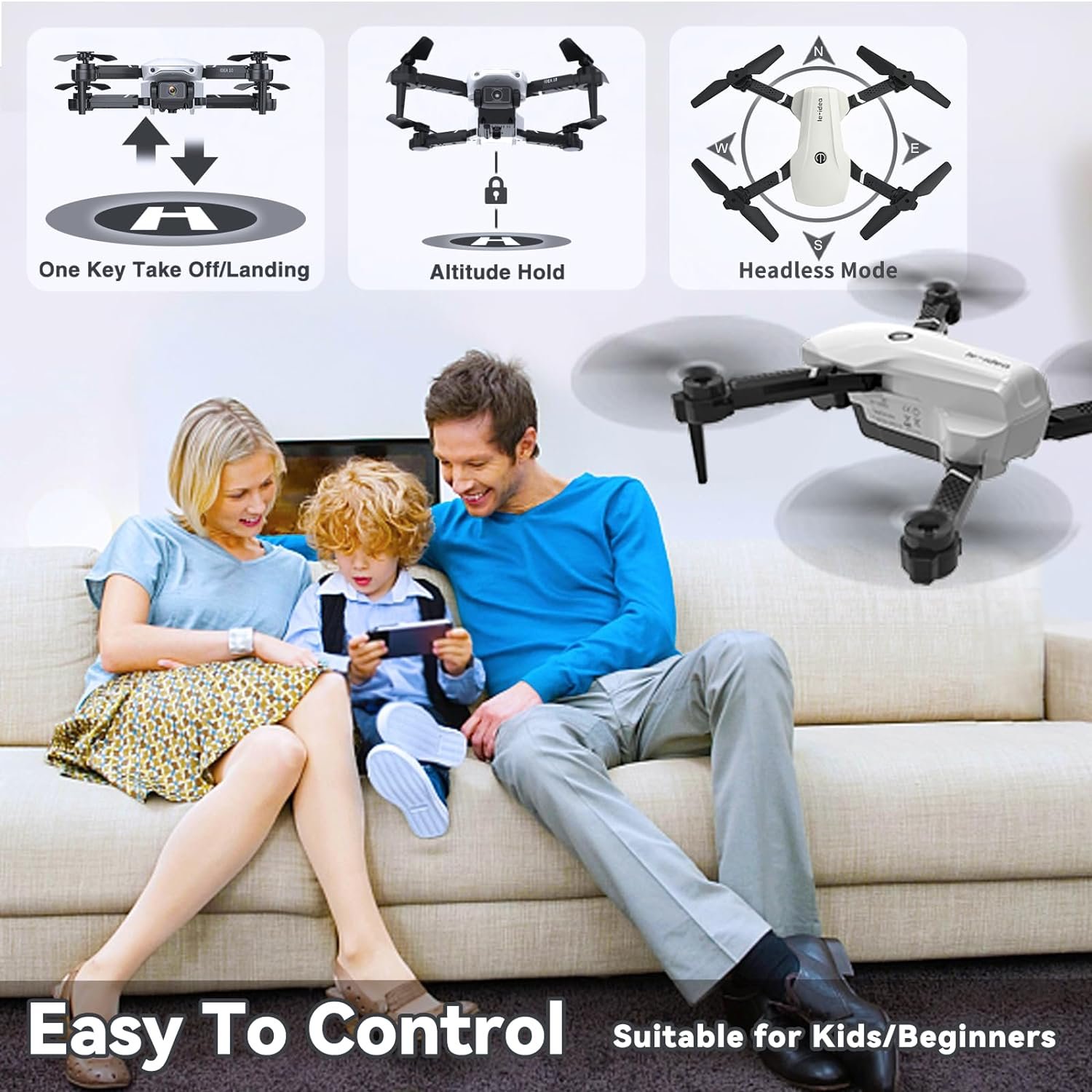 morlyrctooy Mini Drones with 2 Cameras, 720P Idea10 Drone for Children, Beginners, RC Quadcopter with Optical Flow Positioning, Altitude Hold, 360° Flip, 2 Batteries - Image 3