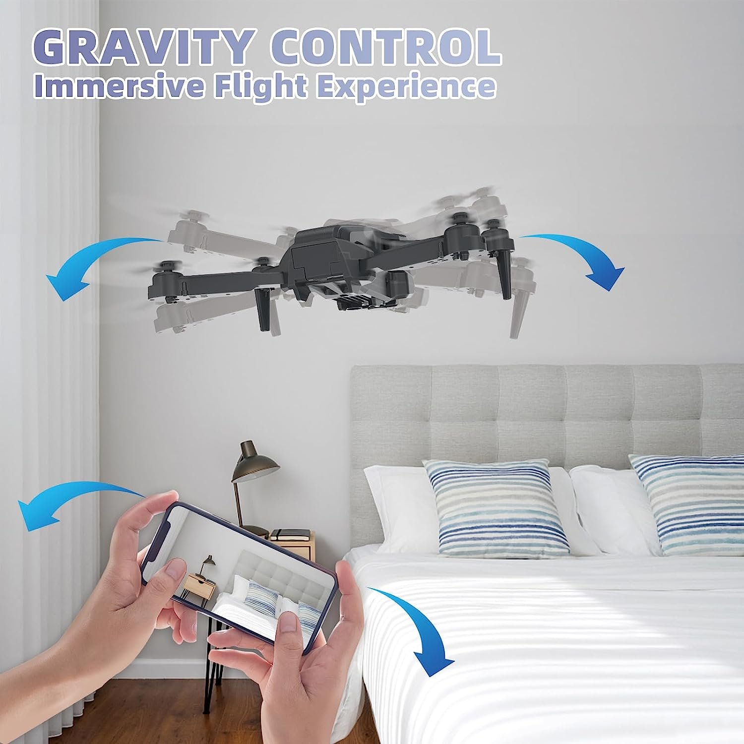 IDEA12 Drone with Camera HD 2 Cameras Drones for Children 135° Electric Adjustable RC FPV WiFi Foldable Quadcopter Toy Planes Gifts 360° Flips Gravity Control Height Hold 2 Batteries - Image 7