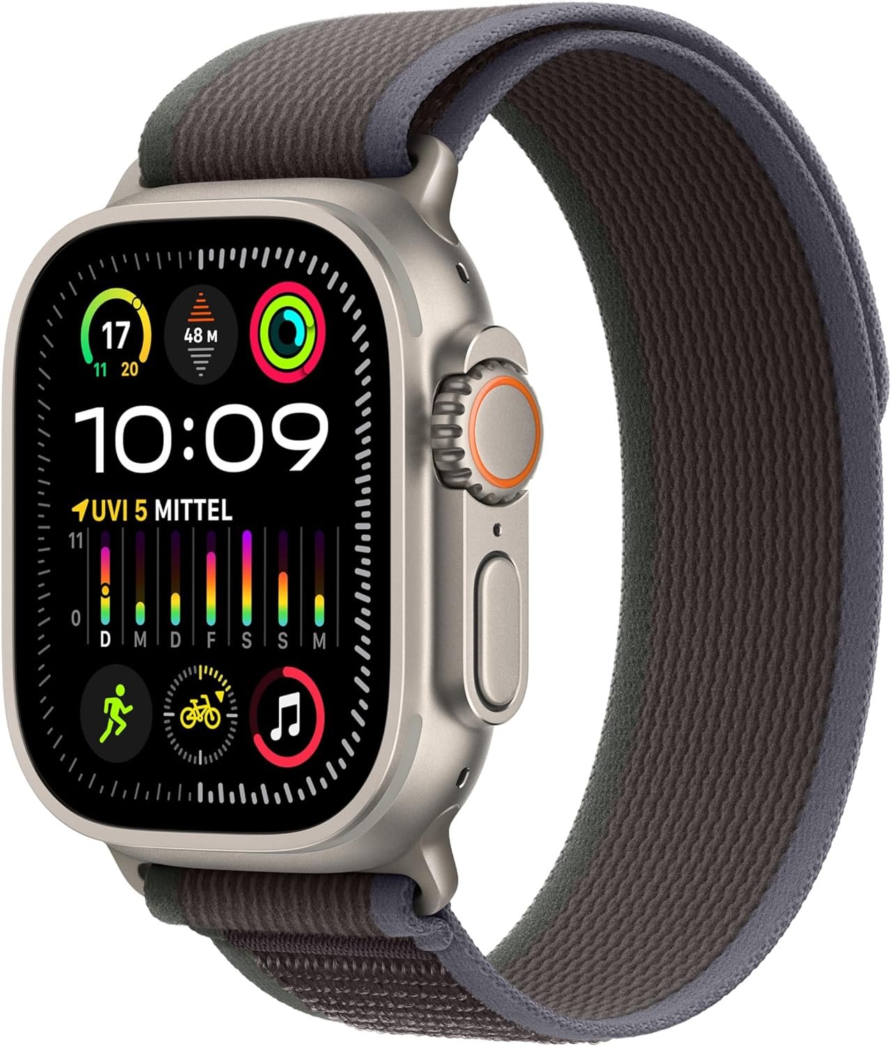 Apple Watch Ultra 2 (GPS + Cellular, 49mm) Smartwatch with Durable Titanium Case and Trail Loop Strap (M/L) in Blue/Black Fitness Tracker, Precise GPS, Extra Long Battery Life, CO₂ Neutral