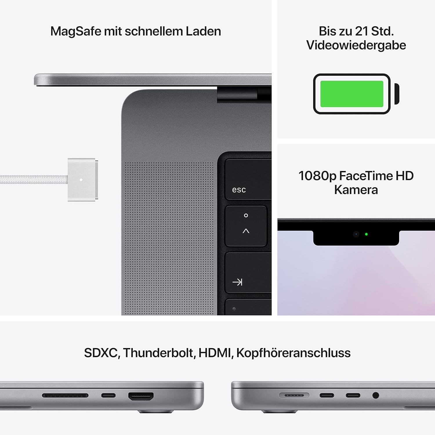 2021 Apple MacBook Pro (16", Apple M1 Pro Chip mit 10‑Core CPU und 16‑Core GPU, 16 GB RAM, 512 GB SSD) - Space Grau - Image 4