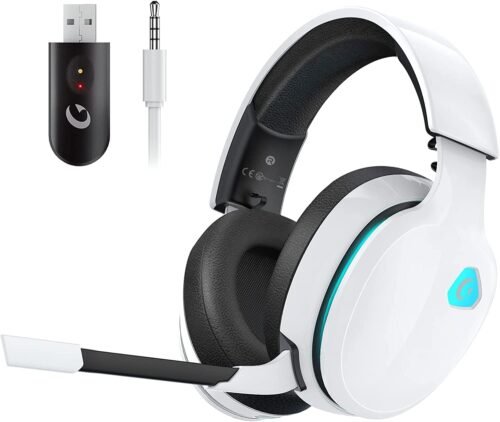 2.4GHz Wireless Gaming Headset for PC, PS4, PS5, Mac, Nintendo Switch, Bluetooth Wireless Gaming Headphones with Removable Noise Cancelling Microphone, 3.5 mm Cable Mode for Xbox Series
